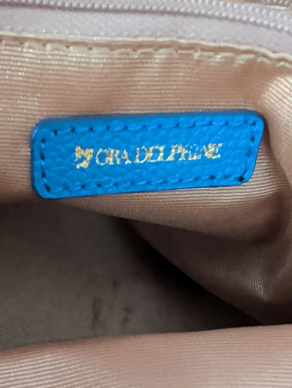 Ora Delphine Blue Pebbled Leather Crossbody Bag Gold Tone Hardware